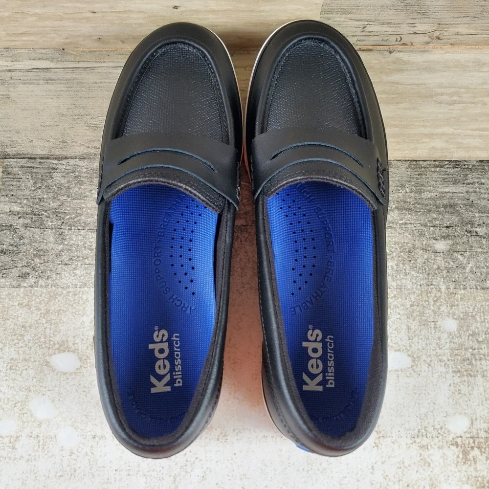 Keds Center III Womens Loafer‎ Shoes 7.5 M Black Leather Round Toe Slip On